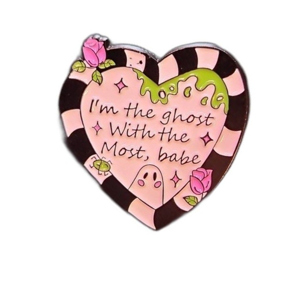 Heart Ghost Enamel‎ Pin I'm the Ghost With the Most Babe Beetle Rose Design